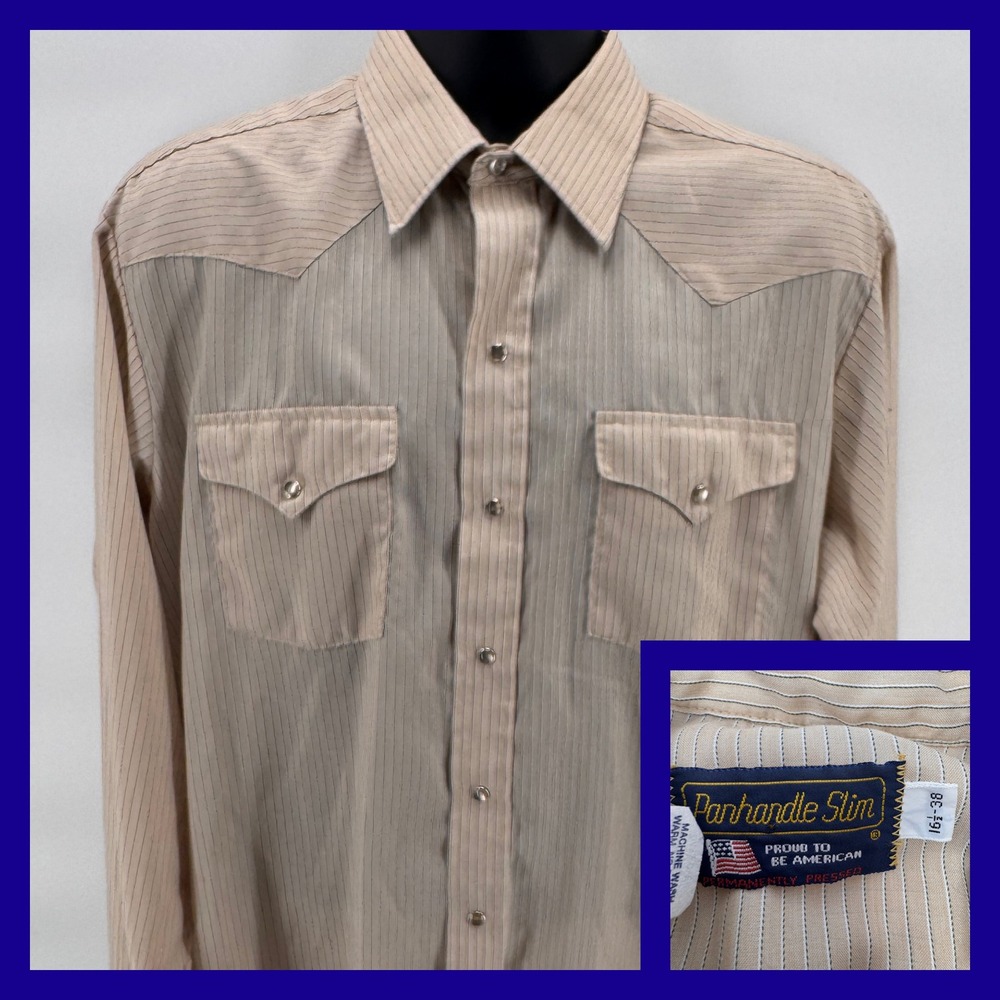 Vtg Panhandle Slim Western Shirt Mens 16.5 x‎ 38 Pearl Snap Made in USA Striped